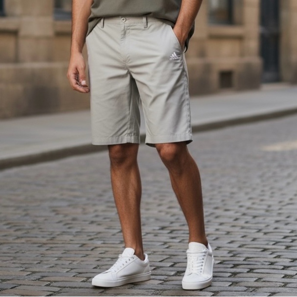 Adidas golf shorts - gray size 32 - needs spare button sewn on waist.